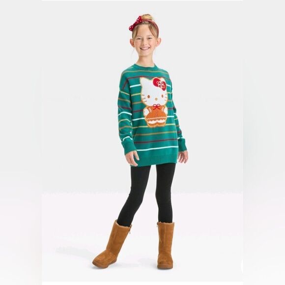Nwt Girl's Hello Kitty Gingerbread Holiday Christmas Ugly Sweater - Picture 1 of 9